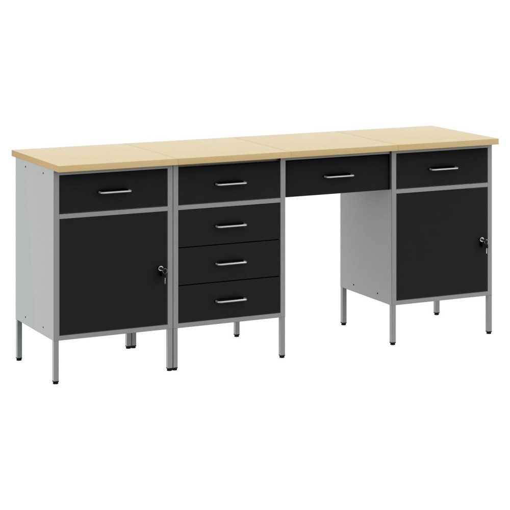 vidaXL Set dulap de lucru cu masă, 4 piese, negru, lemn și oțel