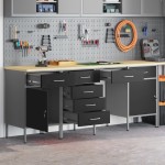 vidaXL Set dulap de lucru cu masă, 4 piese, negru, lemn și oțel vidaXL Set dulap de lucru cu masă, 4 piese, negru, lemn și oțel