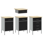 vidaXL Set dulap de lucru cu masă, 4 piese, negru, lemn și oțel vidaXL Set dulap de lucru cu masă, 4 piese, negru, lemn și oțel