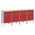 Set de dulap de lucru 4 piese vidaXL Roșu și Gri din lemn și oțel prelucrat Set de dulap de lucru 4 piese vidaXL Roșu și Gri din lemn și oțel prelucrat