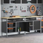 vidaXL Set banc de lucru, 2 piese, negru, oțel vidaXL Set banc de lucru, 2 piese, negru, oțel