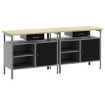 vidaXL Set banc de lucru, 2 piese, negru, oțel vidaXL Set banc de lucru, 2 piese, negru, oțel