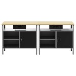 vidaXL Set banc de lucru, 2 piese, negru, oțel vidaXL Set banc de lucru, 2 piese, negru, oțel