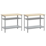 vidaXL Set banc de lucru, 2 piese, gri, oțel vidaXL Set banc de lucru, 2 piese, gri, oțel