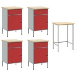 vidaXL Set dulap de lucru/masă de colț, 5 piese, roșu, lemn prelucrat