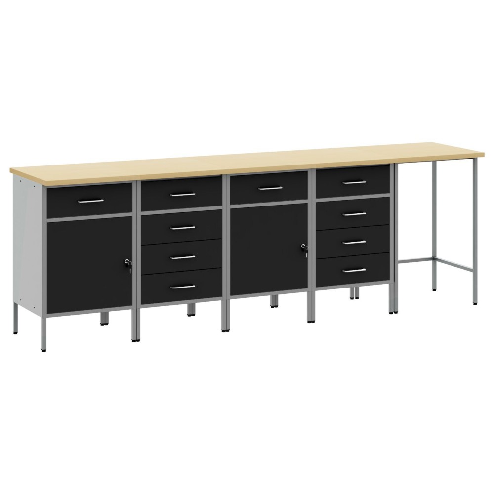 vidaXL Set dulap de lucru/masă de colț, 5 piese, negru, lemn prelucrat