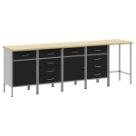 vidaXL Set dulap de lucru/masă de colț, 5 piese, negru, lemn prelucrat vidaXL Set dulap de lucru/masă de colț, 5 piese, negru, lemn prelucrat