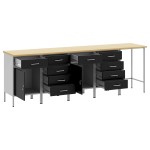 vidaXL Set dulap de lucru/masă de colț, 5 piese, negru, lemn prelucrat vidaXL Set dulap de lucru/masă de colț, 5 piese, negru, lemn prelucrat