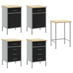 vidaXL Set dulap de lucru/masă de colț, 5 piese, negru, lemn prelucrat vidaXL Set dulap de lucru/masă de colț, 5 piese, negru, lemn prelucrat