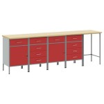 vidaXL Set dulap de lucru/masă de colț, 5 piese, roșu, lemn prelucrat vidaXL Set dulap de lucru/masă de colț, 5 piese, roșu, lemn prelucrat