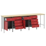 vidaXL Set dulap de lucru/masă de colț, 5 piese, roșu, lemn prelucrat vidaXL Set dulap de lucru/masă de colț, 5 piese, roșu, lemn prelucrat