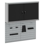 vidaXL Set dulap unelte & panou cârlige de perete, 3 piese negru metal vidaXL Set dulap unelte & panou cârlige de perete, 3 piese negru metal