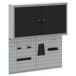 vidaXL Set dulap unelte & panou cârlige de perete, 3 piese negru metal vidaXL Set dulap unelte & panou cârlige de perete, 3 piese negru metal