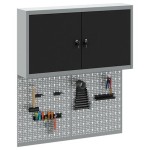 vidaXL Set dulap unelte & panou cârlige de perete, 3 piese negru metal vidaXL Set dulap unelte & panou cârlige de perete, 3 piese negru metal