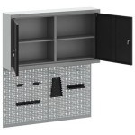 vidaXL Set dulap unelte & panou cârlige de perete, 3 piese negru metal vidaXL Set dulap unelte & panou cârlige de perete, 3 piese negru metal