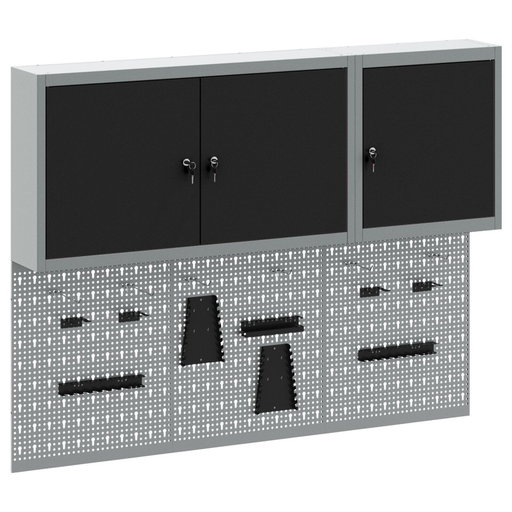 vidaXL Set dulap unelte & panou cârlige de perete, 5 piese negru metal