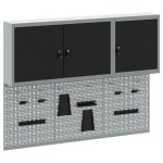 vidaXL Set dulap unelte & panou cârlige de perete, 5 piese negru metal vidaXL Set dulap unelte & panou cârlige de perete, 5 piese negru metal