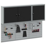 vidaXL Set dulap unelte & panou cârlige de perete, 5 piese negru metal vidaXL Set dulap unelte & panou cârlige de perete, 5 piese negru metal