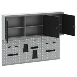 vidaXL Set dulap unelte & panou cârlige de perete, 5 piese negru metal vidaXL Set dulap unelte & panou cârlige de perete, 5 piese negru metal