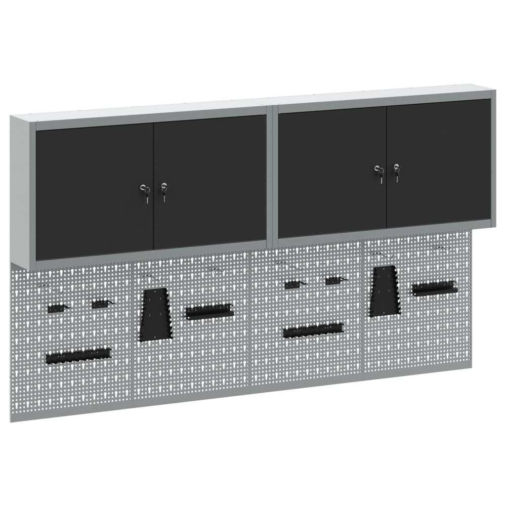 vidaXL Set dulap unelte & panou cârlige de perete, 6 piese negru metal