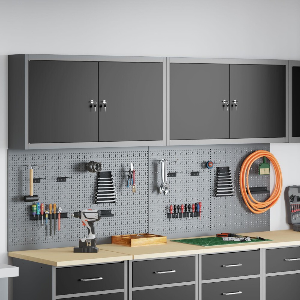vidaXL Set dulap unelte & panou cârlige de perete, 6 piese negru metal