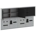 vidaXL Set dulap unelte & panou cârlige de perete, 6 piese negru metal vidaXL Set dulap unelte & panou cârlige de perete, 6 piese negru metal