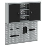 vidaXL Set dulap unelte & panou cârlige de perete, 3 piese negru metal vidaXL Set dulap unelte & panou cârlige de perete, 3 piese negru metal