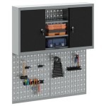 vidaXL Set dulap unelte & panou cârlige de perete, 3 piese negru metal vidaXL Set dulap unelte & panou cârlige de perete, 3 piese negru metal