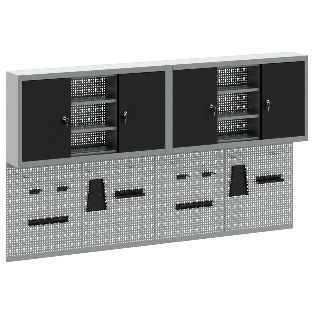 vidaXL Set dulap unelte & panou cârlige de perete, 4 piese negru metal