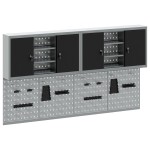 vidaXL Set dulap unelte & panou cârlige de perete, 4 piese negru metal vidaXL Set dulap unelte & panou cârlige de perete, 4 piese negru metal
