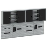 vidaXL Set dulap unelte & panou cârlige de perete, 4 piese negru metal vidaXL Set dulap unelte & panou cârlige de perete, 4 piese negru metal