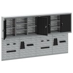 vidaXL Set dulap unelte & panou cârlige de perete, 4 piese negru metal vidaXL Set dulap unelte & panou cârlige de perete, 4 piese negru metal