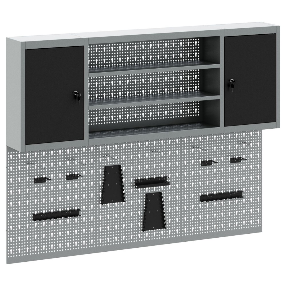 vidaXL Set dulap unelte & panou cârlige de perete, 6 piese negru metal