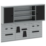 vidaXL Set dulap unelte & panou cârlige de perete, 6 piese negru metal vidaXL Set dulap unelte & panou cârlige de perete, 6 piese negru metal