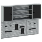 vidaXL Set dulap unelte & panou cârlige de perete, 6 piese negru metal vidaXL Set dulap unelte & panou cârlige de perete, 6 piese negru metal