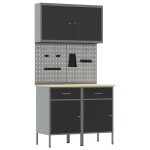 vidaXL Set dulap unelte & panou cârlige, 5 piese, negru, MDF & metal