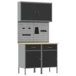 vidaXL Set dulap unelte & panou cârlige, 5 piese, negru, MDF & metal