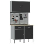 vidaXL Set dulap unelte & panou cârlige, 5 piese, negru, MDF & metal