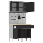 vidaXL Set dulap unelte & panou cârlige, 5 piese, negru, MDF & metal