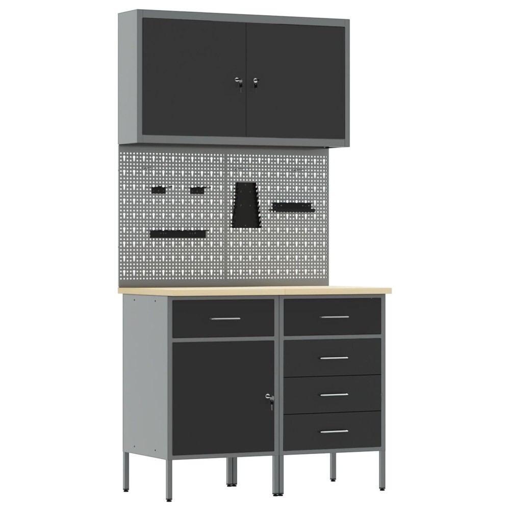 vidaXL Set de banc de lucru 5 piese din oțel negru