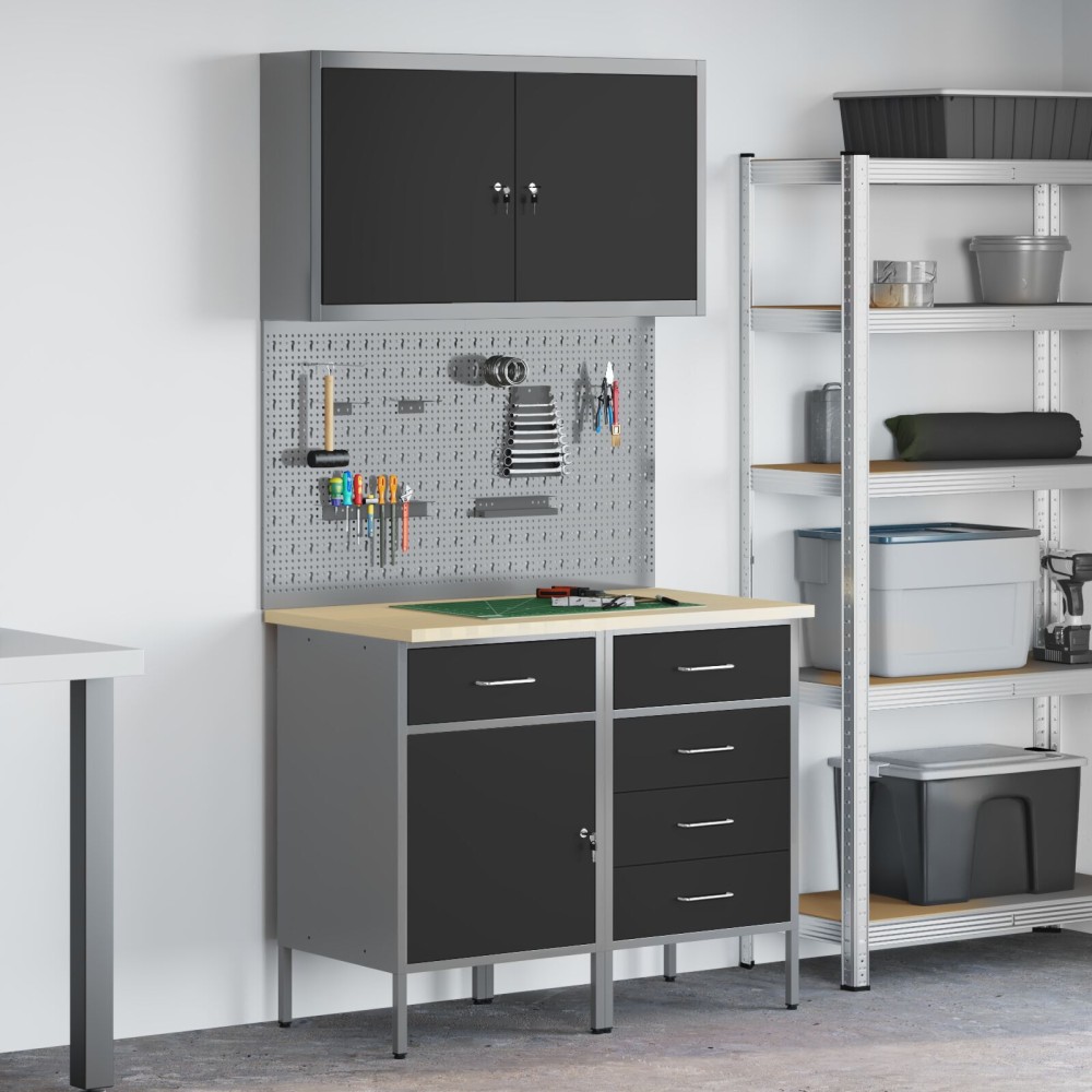vidaXL Set de banc de lucru 5 piese din oțel negru