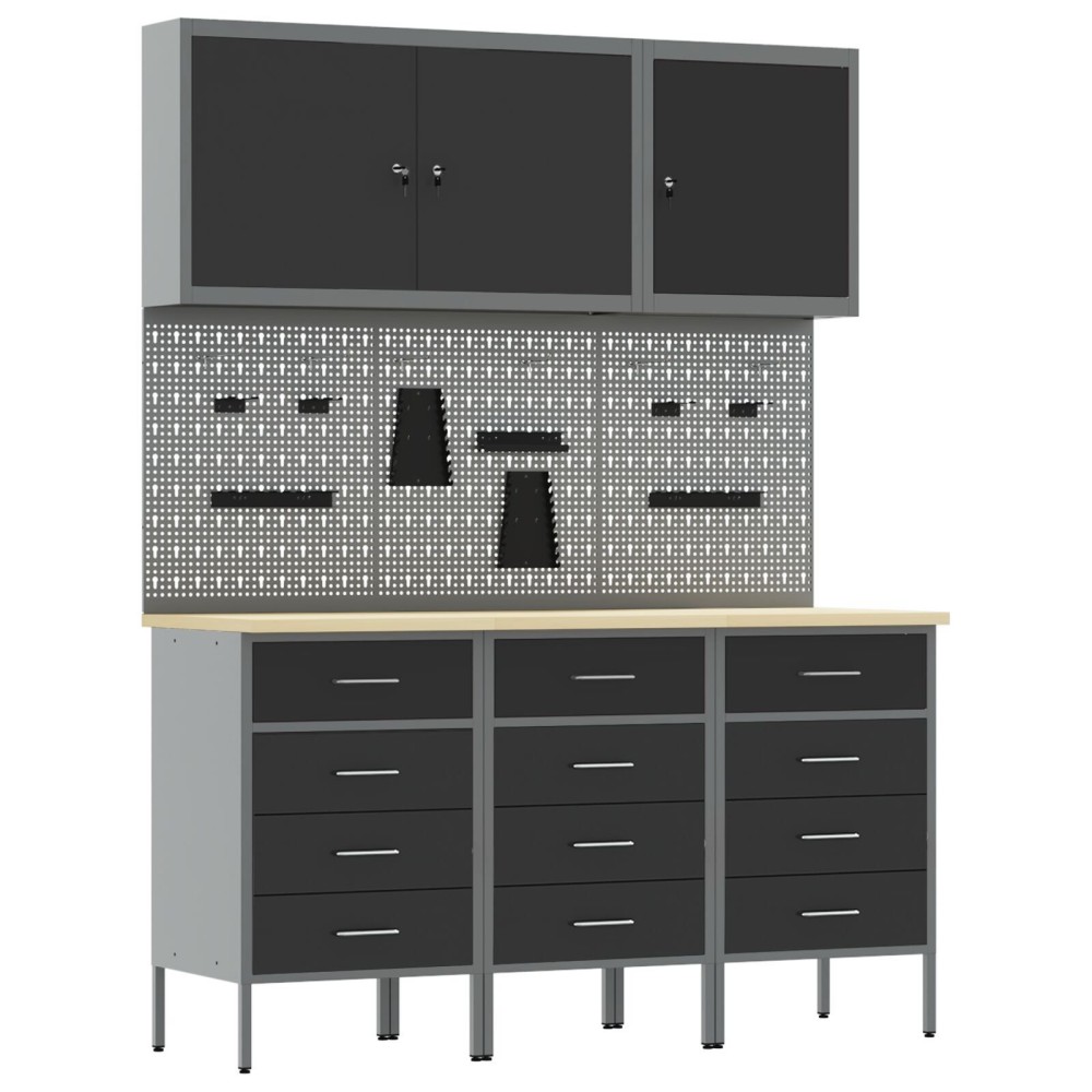 vidaXL Set banc de lucru, 8 piese, negru, oțel