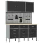 vidaXL Set banc de lucru, 8 piese, negru, oțel vidaXL Set banc de lucru, 8 piese, negru, oțel