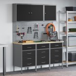 vidaXL Set banc de lucru, 8 piese, negru, oțel vidaXL Set banc de lucru, 8 piese, negru, oțel