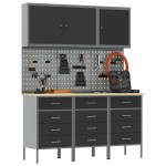 vidaXL Set banc de lucru, 8 piese, negru, oțel vidaXL Set banc de lucru, 8 piese, negru, oțel