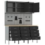 vidaXL Set banc de lucru, 8 piese, negru, oțel vidaXL Set banc de lucru, 8 piese, negru, oțel