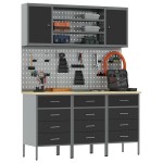 vidaXL Set banc de lucru, 7 piese, negru, oțel vidaXL Set banc de lucru, 7 piese, negru, oțel