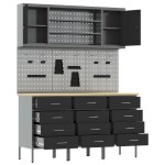 vidaXL Set banc de lucru, 7 piese, negru, oțel vidaXL Set banc de lucru, 7 piese, negru, oțel