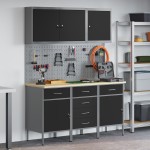 vidaXL Set dulap lucru & panou cârlige, 8 piese, negru, MDF & metal vidaXL Set dulap lucru & panou cârlige, 8 piese, negru, MDF & metal