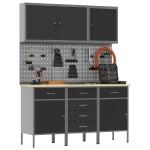 vidaXL Set dulap lucru & panou cârlige, 8 piese, negru, MDF & metal vidaXL Set dulap lucru & panou cârlige, 8 piese, negru, MDF & metal